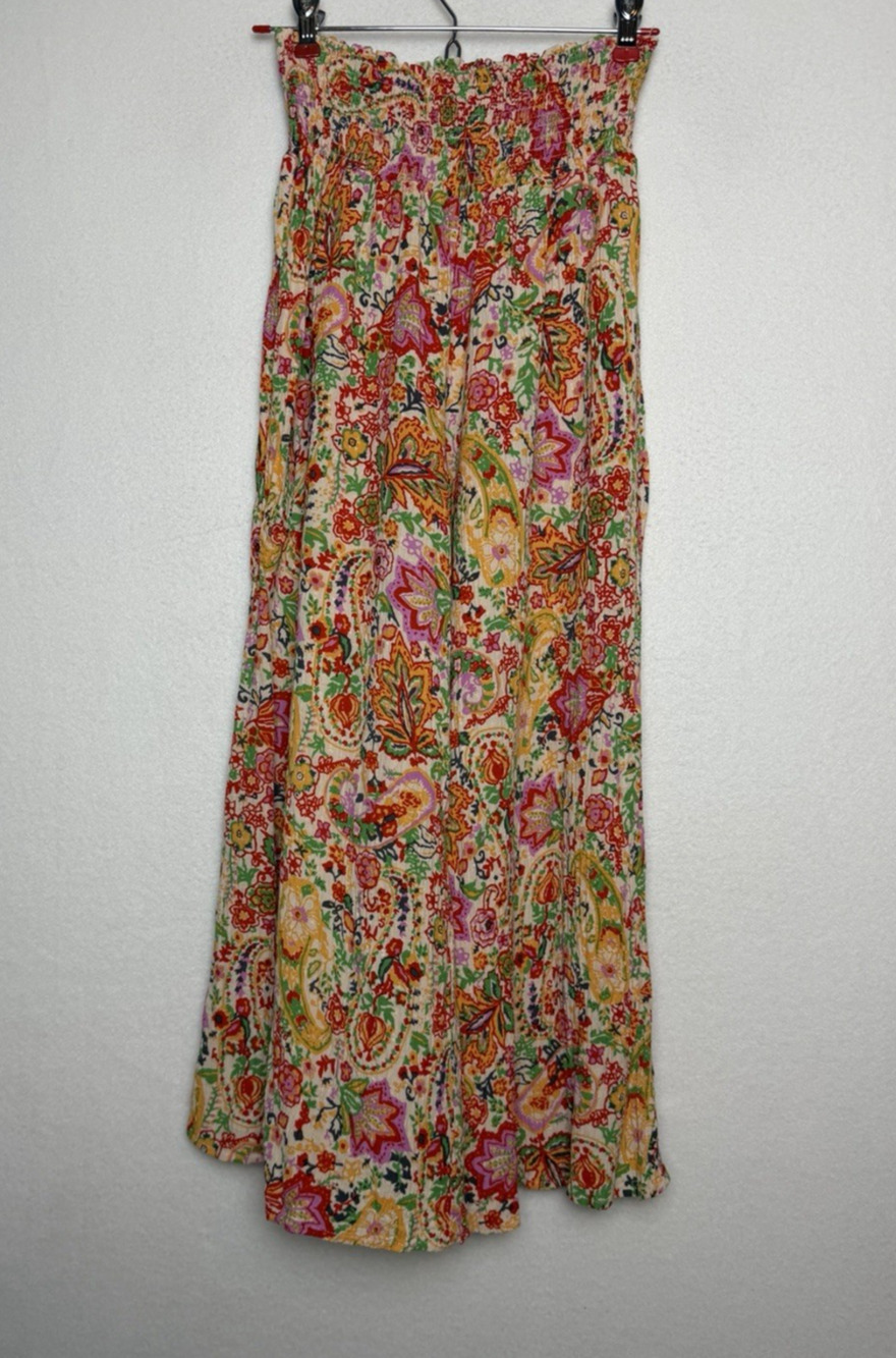 Cynthia Rowley Boho Paisley Wide Leg Pants Smocked Waist Size M Beachy Flowy